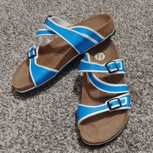 Birkenstock Birkis Salina Sandals Blue And White Straps Size 42
